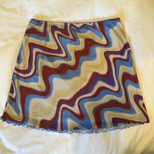 Urban Outfitters Red and Blue Wave Mini Skirt
